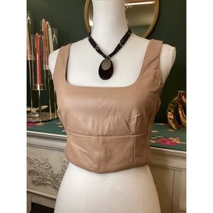 Whiteroom + Cactus Faux Leather Crop Top‎ Size M Tan Beige Corset Style